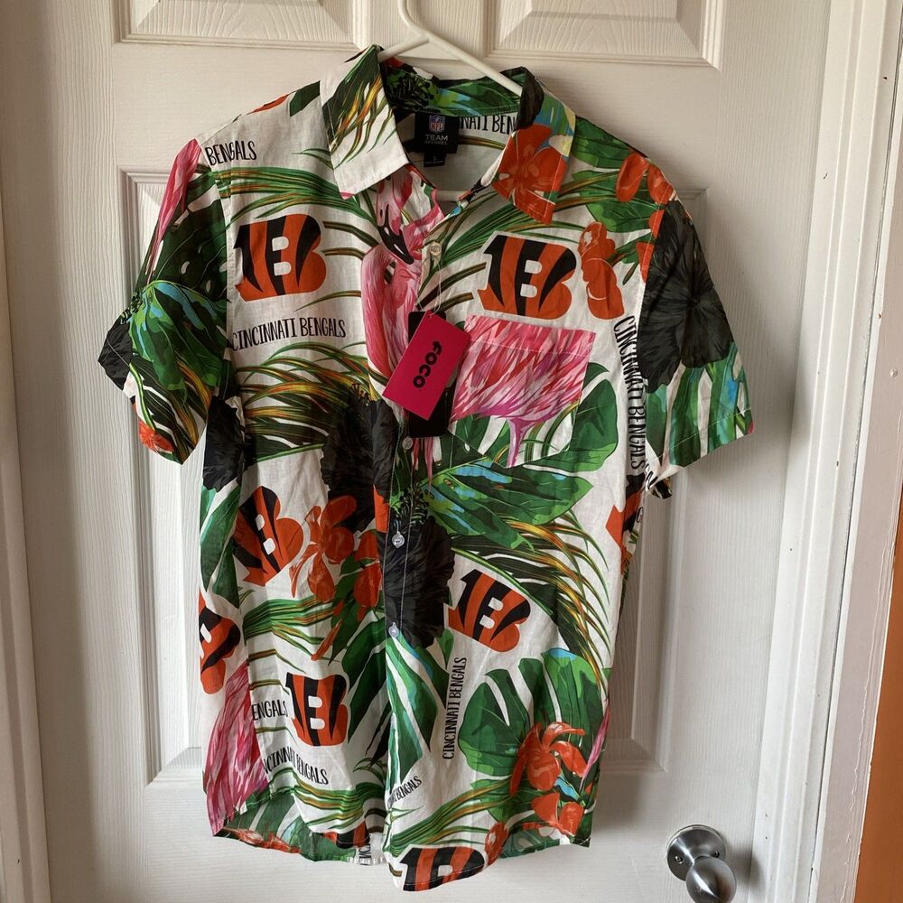 Cincinnati Bengals Foco Men’s Small Hawaiian Short Sleeve Shirt Button Down NWT